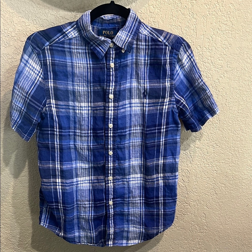 Polo by Ralph Lauren Boys Blue Checkered Linen Shirt